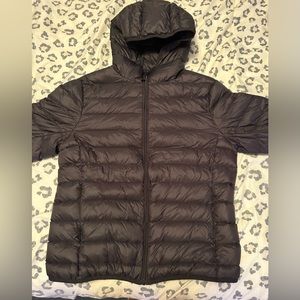 hooded black puffer coat. size M